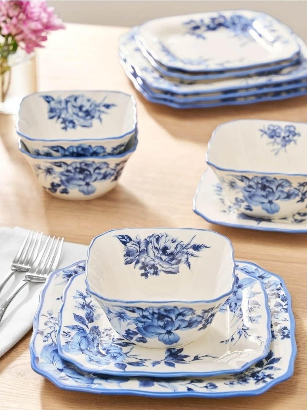The Pioneer Woman Delilah 12 Piece Gres Tableware Game, Blue